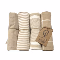 Kökshandduk från Classic textile i återvunna textilier. Färg: Beige och vitrandig.
