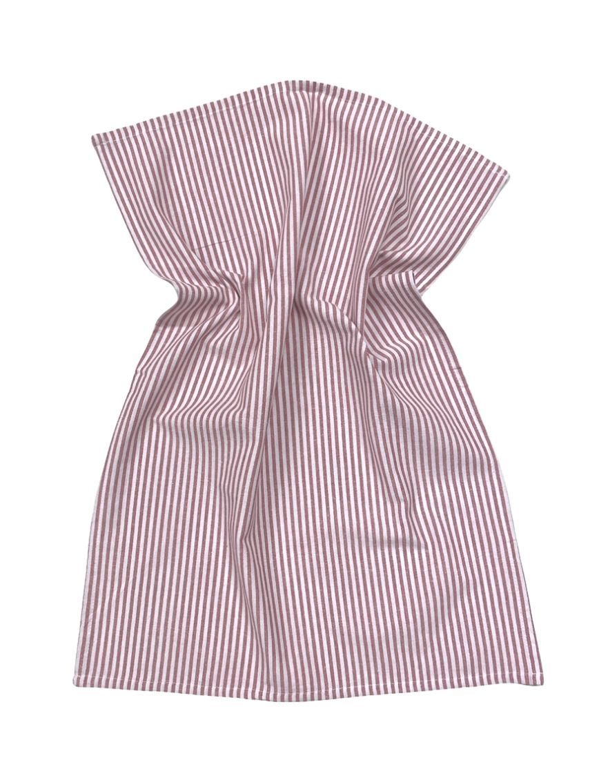 Kökshandduk från Classic textile i återvunna textilier. Färg: Rosa och vitrandig.