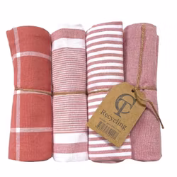 Kökshandduk från Classic textile i återvunna textilier. Färg: Rosa och vitrandig.