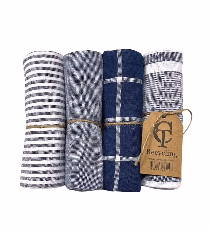 Kökshandduk från Classic textile i återvunna textilier. Färg: Blå och vitrandig.