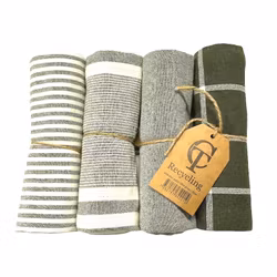 Kökshandduk från Classic textile i återvunna textilier. Färg: Olivgrön och vitrandig.