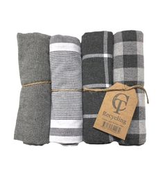 Kökshandduk från Classic textile i återvunna textilier. Färg: Mörkgrå och vitrandig.