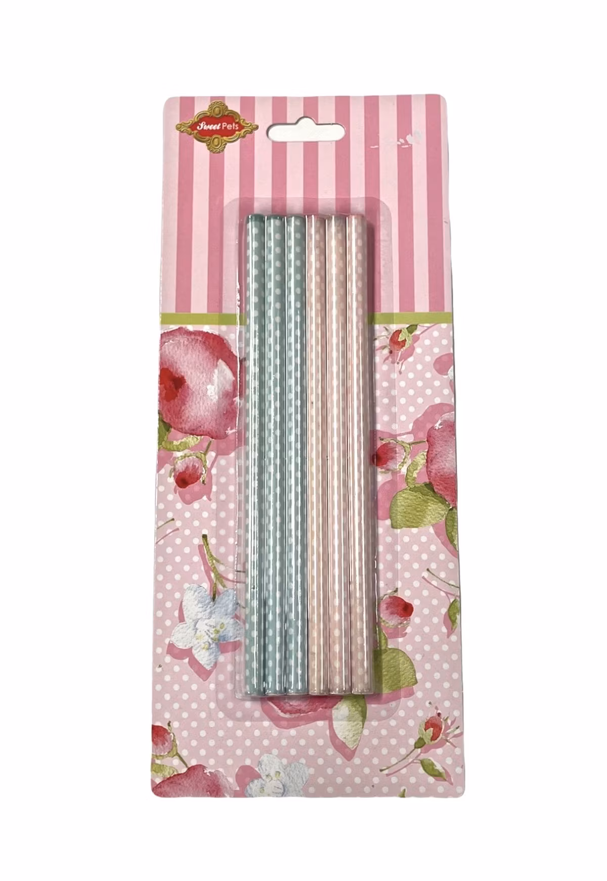 Sweet pets ett pennset med 6 blyertspennor i rosa och mintgrönt med vita prickar från Backemarks.