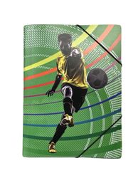 Fotboll en grön gummibandsmapp med en fotbollspelare från Pepper pot i A4 storlek.