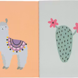 Lama och kaktus ett set med 2 anteckningsböcker A6 från Hedlunds, en bok med linjerade sidor och bok en med blanka sidor.