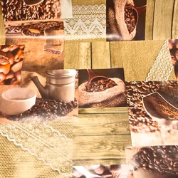 Kaffe en vaxduk på metervara från Redlunds. Färg: Multifärgad.