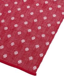 Mini star en röd ripslöpare med vita snöflingor i bomull från Svanefors i mått 35 x 120 cm.
