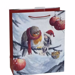 Tomteflicka och fågel en stor presentpåse från Festive, mått 26,5 x 11,8 x 31,8 cm.