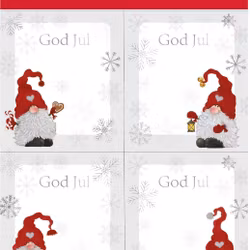 Julklappsadresser med söta tomtar, 12 st självhäftande som klistras direkt på julklapparna, mått 12 x 4 cm.