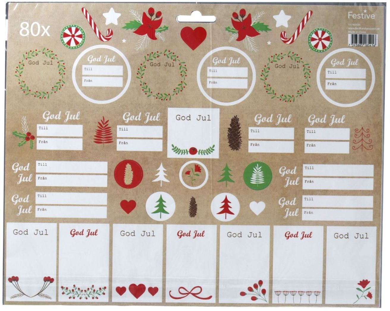 Julklappsadresser/julettiketter och julstickers 44 st självhäftande julklappsadresser och 38 självhäftande stickers som klistras direkt på julklapparna.
