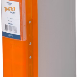 Gaffelpärm PEKI frost en A4 pärm med 4 ringar i orange. 5,6 cm bred rygg från Hedlundgruppen.