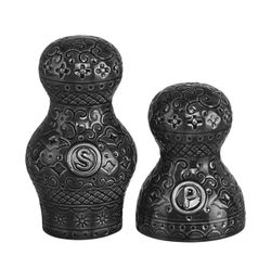 Orient salt och pepparkar i asphalt i stengods från Cult design, mått 10 cm.