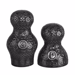 Orient salt och pepparkar i asphalt i stengods från Cult design, mått 10 cm.
