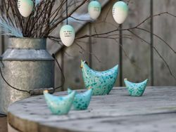 Påskägg/ordspråksägg i 6 pack i mintgrönt och vitt från Cult design att dekorera påskriset med, mått 6 cm.
