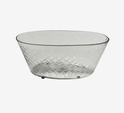 Gunvor en oval glasvas/kruka med ett korsslipat mönster, mått b 25 x 11 x 11 cm.