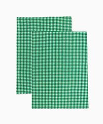 Cissi ett 2 pack grön och vitrutiga kökshanddukar i bomull från Noble house, mått 2 x 50 x 70 cm.
