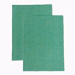 Cissi ett 2 pack grön och vitrutiga kökshanddukar i bomull från Noble house, mått 2 x 50 x 70 cm.