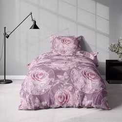 Vintage rose lilac ett påslakanset i lila och rosa i bomull med knäppning i botten.