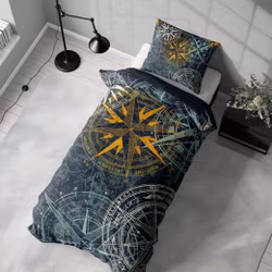 Nautical compass ett påslakanset i blått, grönt, vitt och gult i bomull med dragkedja i botten, från Indusia design