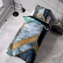 Marble art green ett påslakanset i bomull med ett marmormönster i svart, vitt, grönt och guld med knäppning i botten, från Indusia design