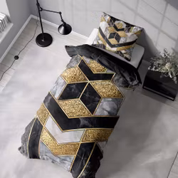 Marble art black ett påslakanset i bomull med ett marmormönster i svart, vitt och guld med dragkedja i botten, från Indusia design