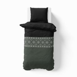 Saga olive ett vackert påslakanset i bomullsflanell i grönt och svart med med knäppning i underkant, från Indusia design