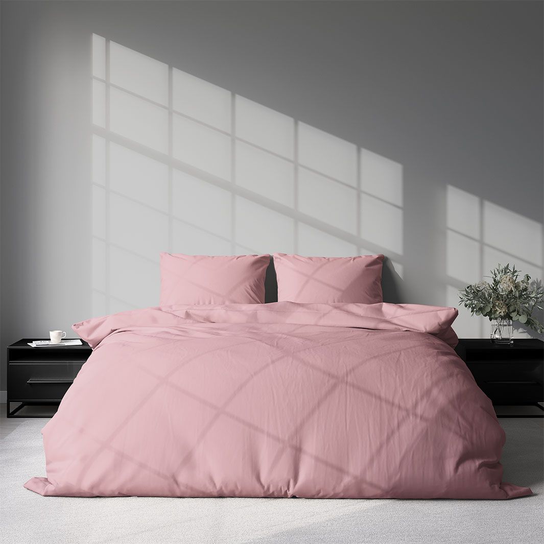 Milano ett ljusrosa påslakanset till king size täcke i bomullssatin i storlek 240 x 220 cm med knäppning i botten, från Indusia design