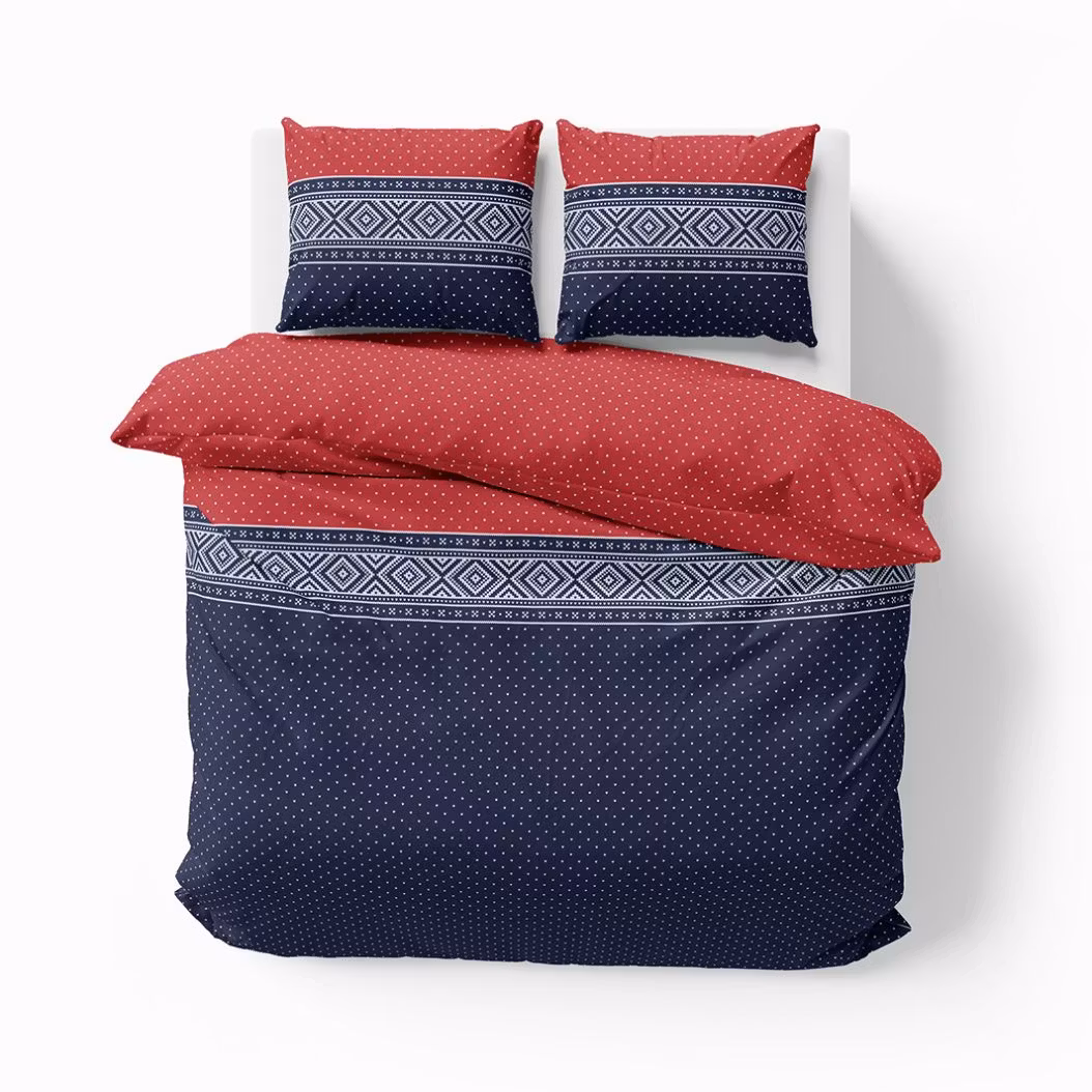 Embla ett blått, rött och vitt påslakanset till king size täcke i bomull i storlek 240 x 220 cm med knäppning i botten, från Indusia design