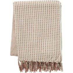 Elton en naturvit och rostfärgad stickad pläd med fransar i bomull från Svanefors, mått 125 x 150 cm