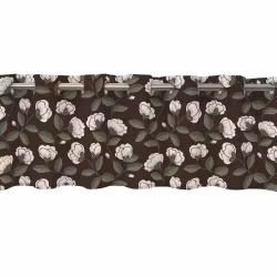 Othelia en färdigsydd gardinkappa i bomull med öljetter i brunt med vita blommor och gröna blad, från Redlunds textil i mått 1 x 250 x 50 cm