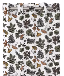 Skogen ett färdigsytt gardinset i vit bomull med öljetter med ett mönster med svampar och blad med, från Redlunds textil