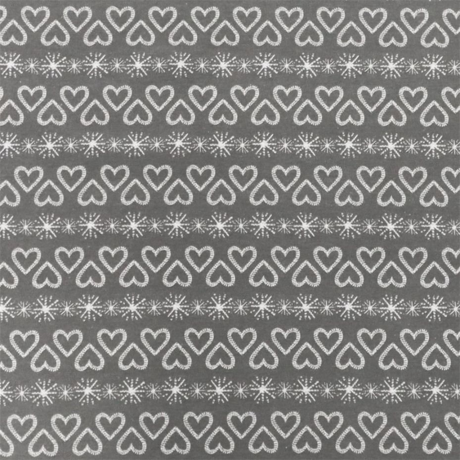 Hjärtligt ett grått julgardinstyg/inredningstyg metervara med ett hjärtmönster från Redlunds textil bredd 138 cm