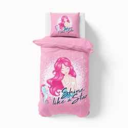 Shiny Mermaid ett rosa påslakanset med en sjöjungfru av bomull i mått 140 x 200 cm Indusia design
