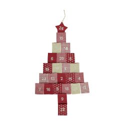 Julkalender X-MAS en presentkalender i rött, vitt och beige bomull i mått 60 x 90 cm från Noble house