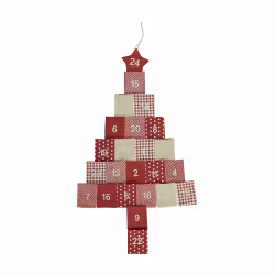 Julkalender X-MAS en presentkalender i rött, vitt och beige bomull i mått 60 x 90 cm från Noble house