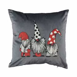 Santa en mörkgrå sammetskudde med 3 tomtar från Noble house