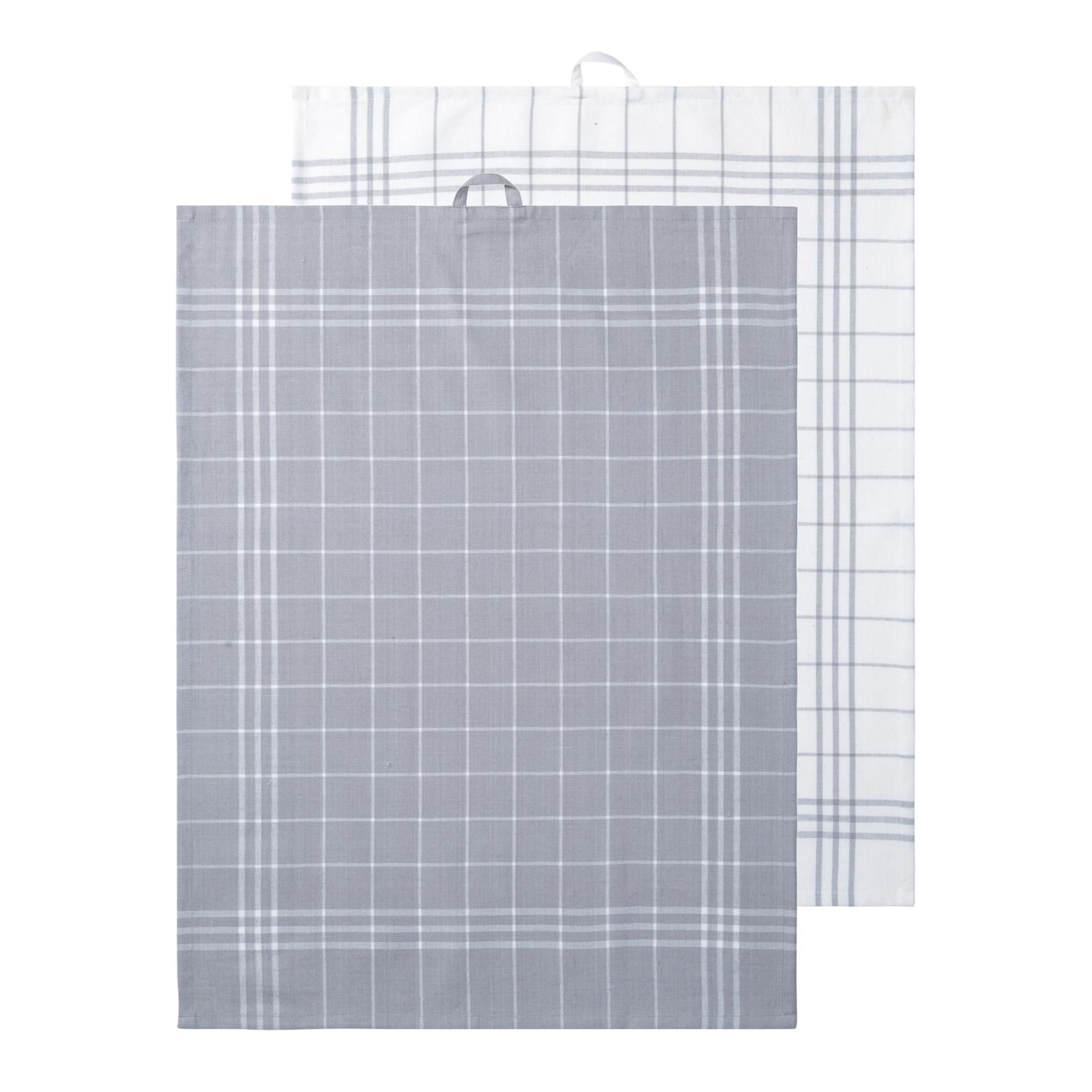Hanna classic ett 2 pack ljusgrå och vitrutiga kökshanddukar i bomull från Noble house, mått 2 x 50 x 70 cm.