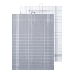Hanna classic ett 2 pack ljusgrå och vitrutiga kökshanddukar i bomull från Noble house, mått 2 x 50 x 70 cm.