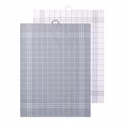 Hanna classic ett 2 pack ljusgrå och vitrutiga kökshanddukar i bomull från Noble house, mått 2 x 50 x 70 cm.