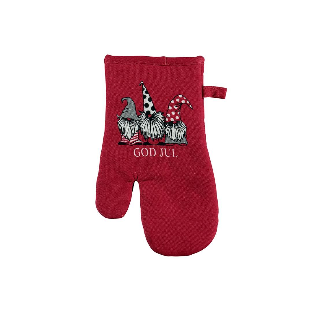 God jul Santa en röd grytvante med ett sött tomtetryck från Noble house 15 x 30 cm