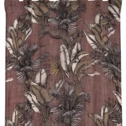 Tahiti ett vinrött gardinset med ett bladmönster i brunt off-white och med multiband från Redlunds textil i mått 2 x 140 x 250 cm