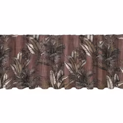 Tahiti en vinröd gardinkappa med ett bladmönster i brunt off-white och med multiband från Redlunds textil i mått 1 x 50 x 250 cm