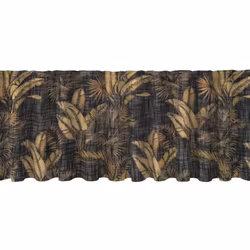 Tahiti en svart färdigsydd gardinkappa med ett bladmönster i guldgult och med multiband från Redlunds textil i mått 1 x 50 x 250 cm