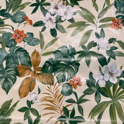 Vaxduk Blommor och blad på metervara på cremefärgad botten med ett blom och bladmönster bredd 140 cm