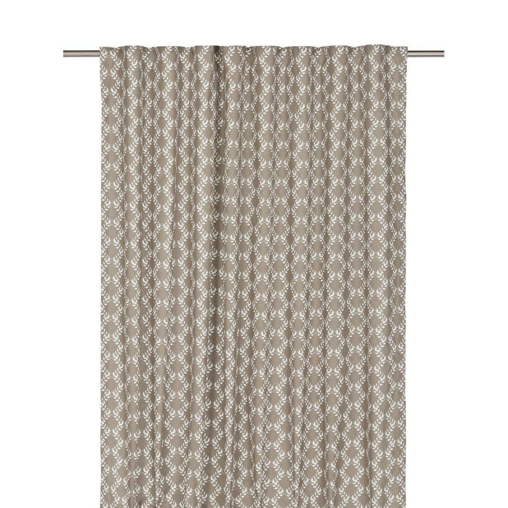 Svanefors Anne ett nougatfärgat gardinset med bladslingor och multiband 2 x 140 x 260 cm