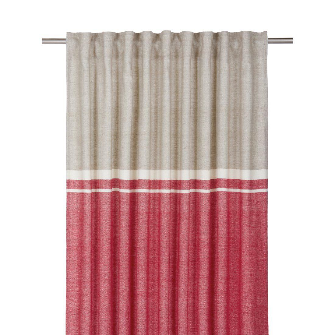 Svanefors Carin ett rött och beige gardinset med multiband mått 2 x 140 x 260 cm