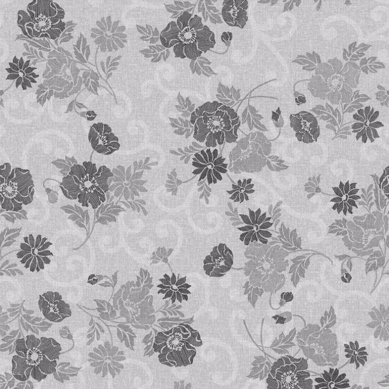 Bea en grå vaxduk på metervara med grå blommor bredd 140 cm