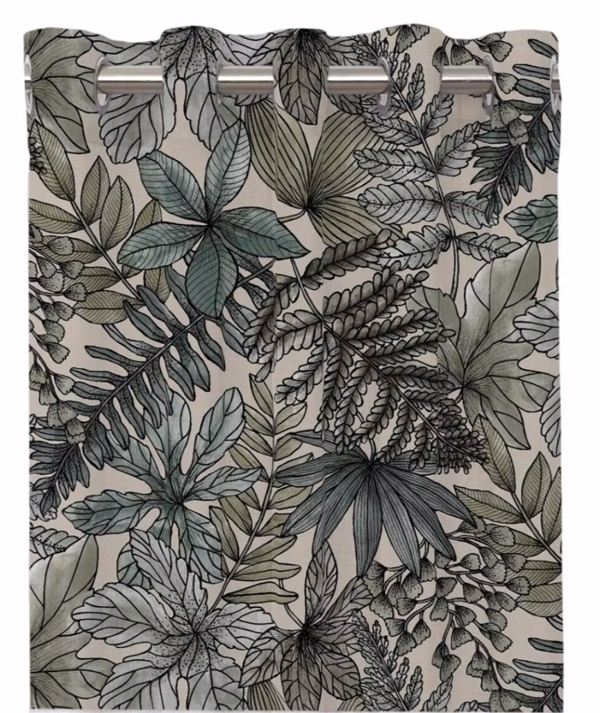 Isolde linne/grönt gardinset öljetter Redlunds textil