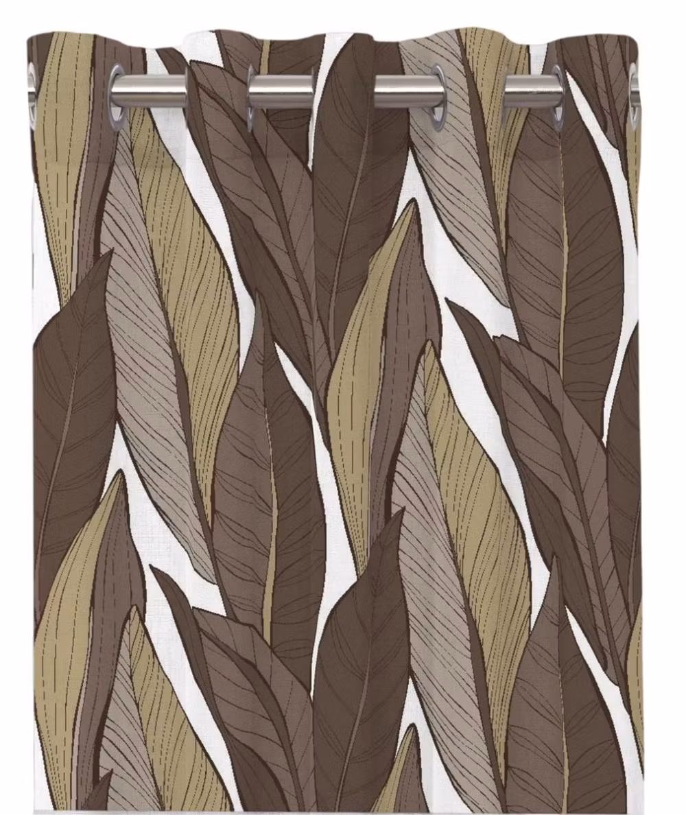Blad vit, beige, brunt gardinset öljetter Redlunds