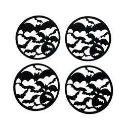 Noble house Halloween 4 st svarta glasunderlägg/coasters fladdermusmönster